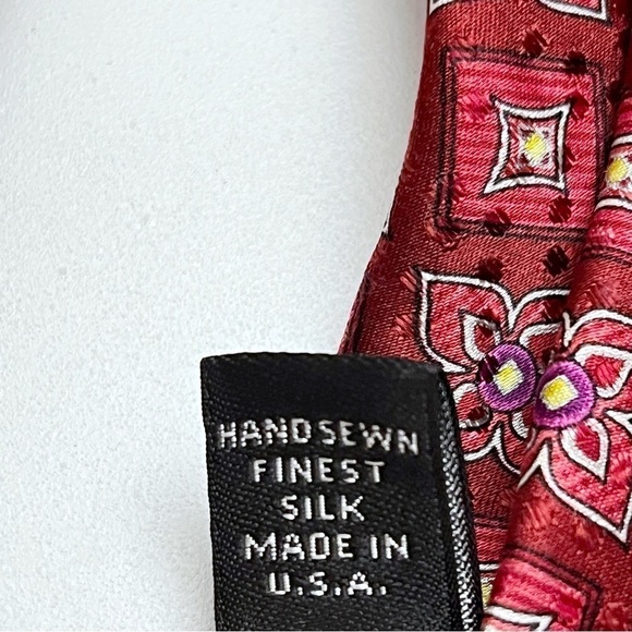 Robert Talbott Carmel Red Retro Kaleidoscope Floral Checkered Hand Sewn Silk Tie - Picture 7 of 7